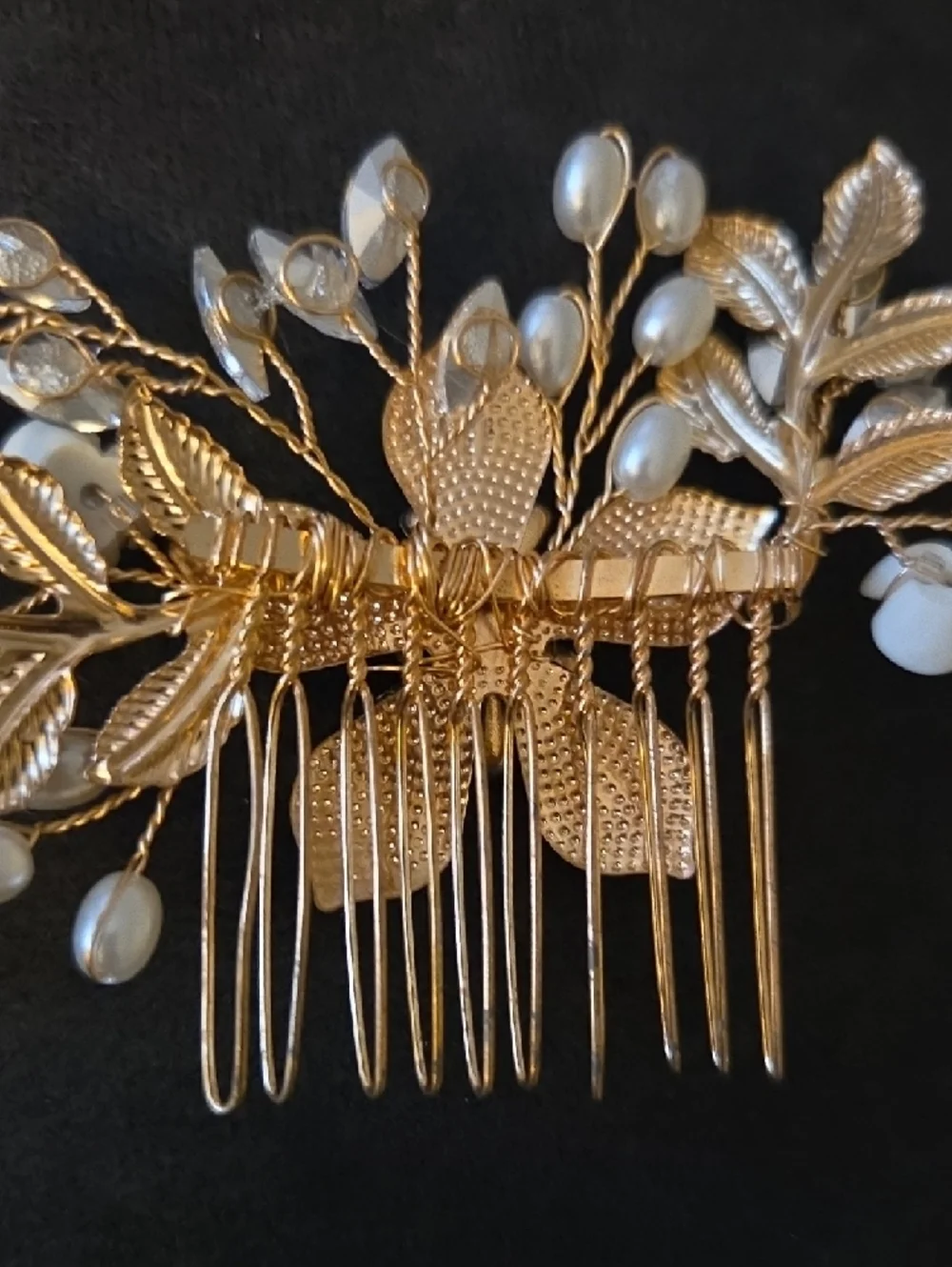 Gold Floral Pearl Hair Comb - Ivory Accents, NIP Wedding Hair Accessory